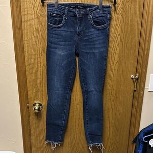 STS Blue Women's Skinny Jeans in Dark Indigo with Frayed Hem